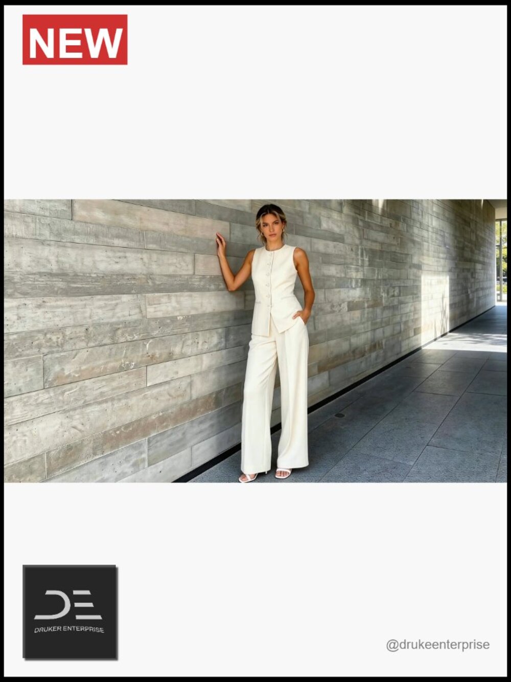 2 Piece Vest and Wide Leg Pants Set - Sleeveless Blazer Suit - Business Casual - Picture 7 of 7